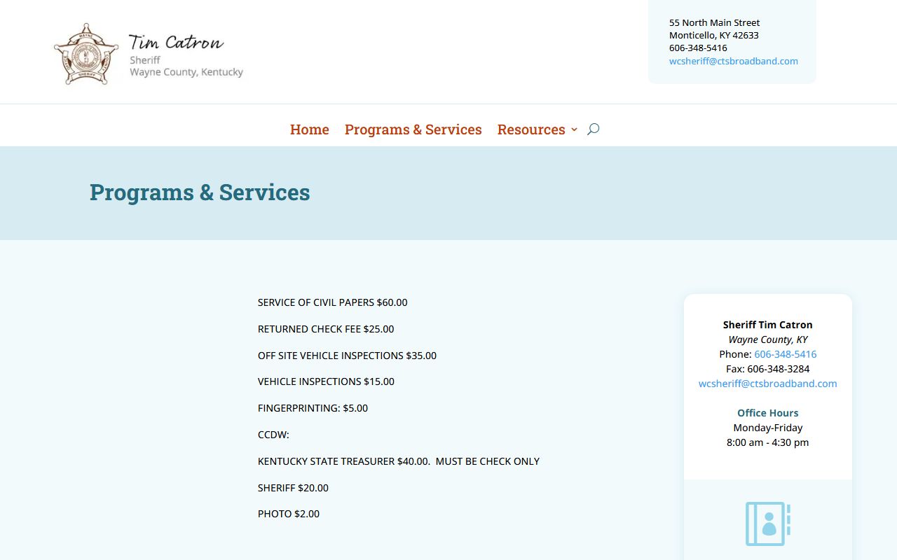 Wayne County warrant records sheriff programs and services