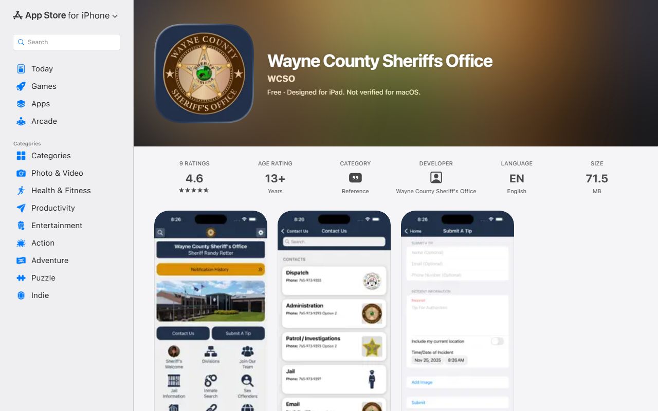 Wayne County warrant records sheriff iOS app